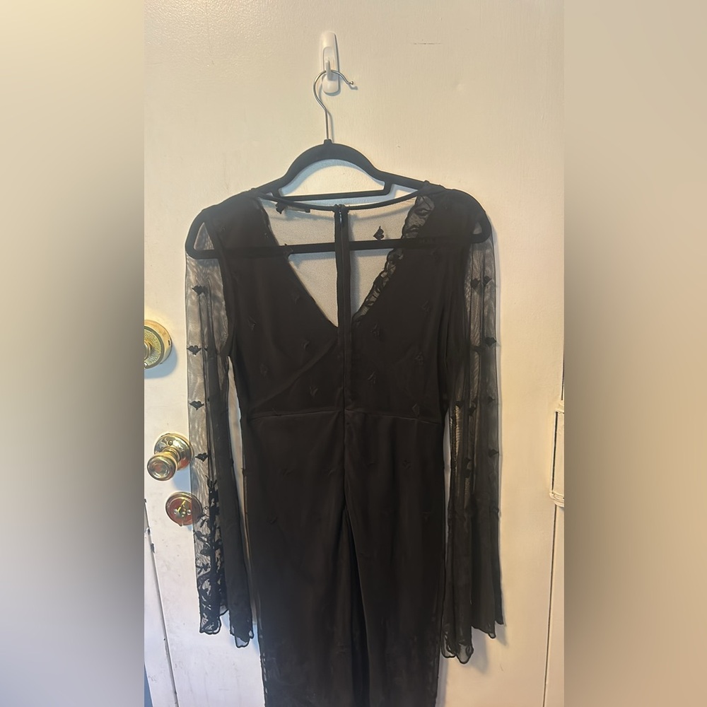Black Sheer Bell Sleeves Dress